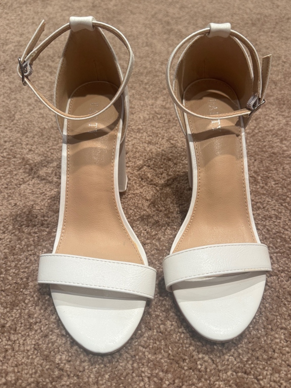 White Ankle-Strap Heeled Sandals size 7.5